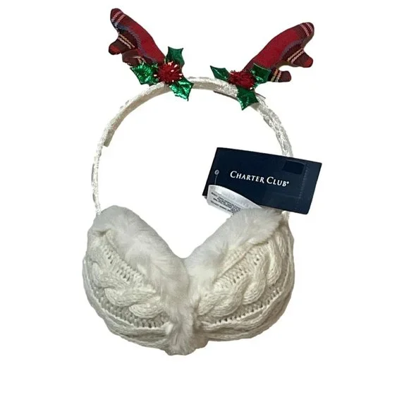 Charter Club Holiday Fun Cable Knit Reindeer Earmuff (444) - Picture 2 of 3